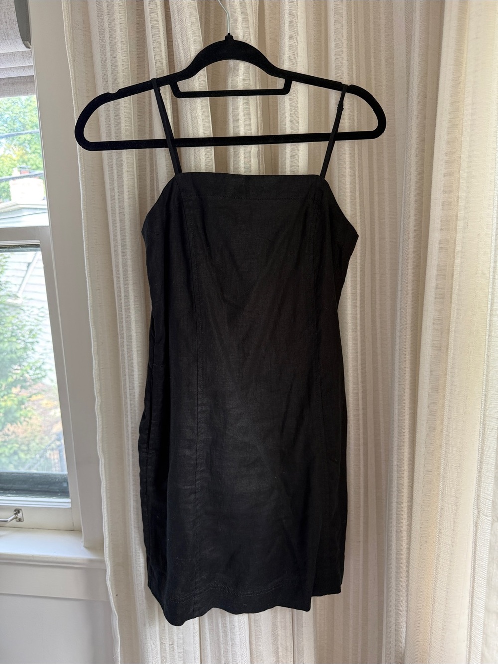 Madewell linen Black Spaghetti-Strap Dress square neck